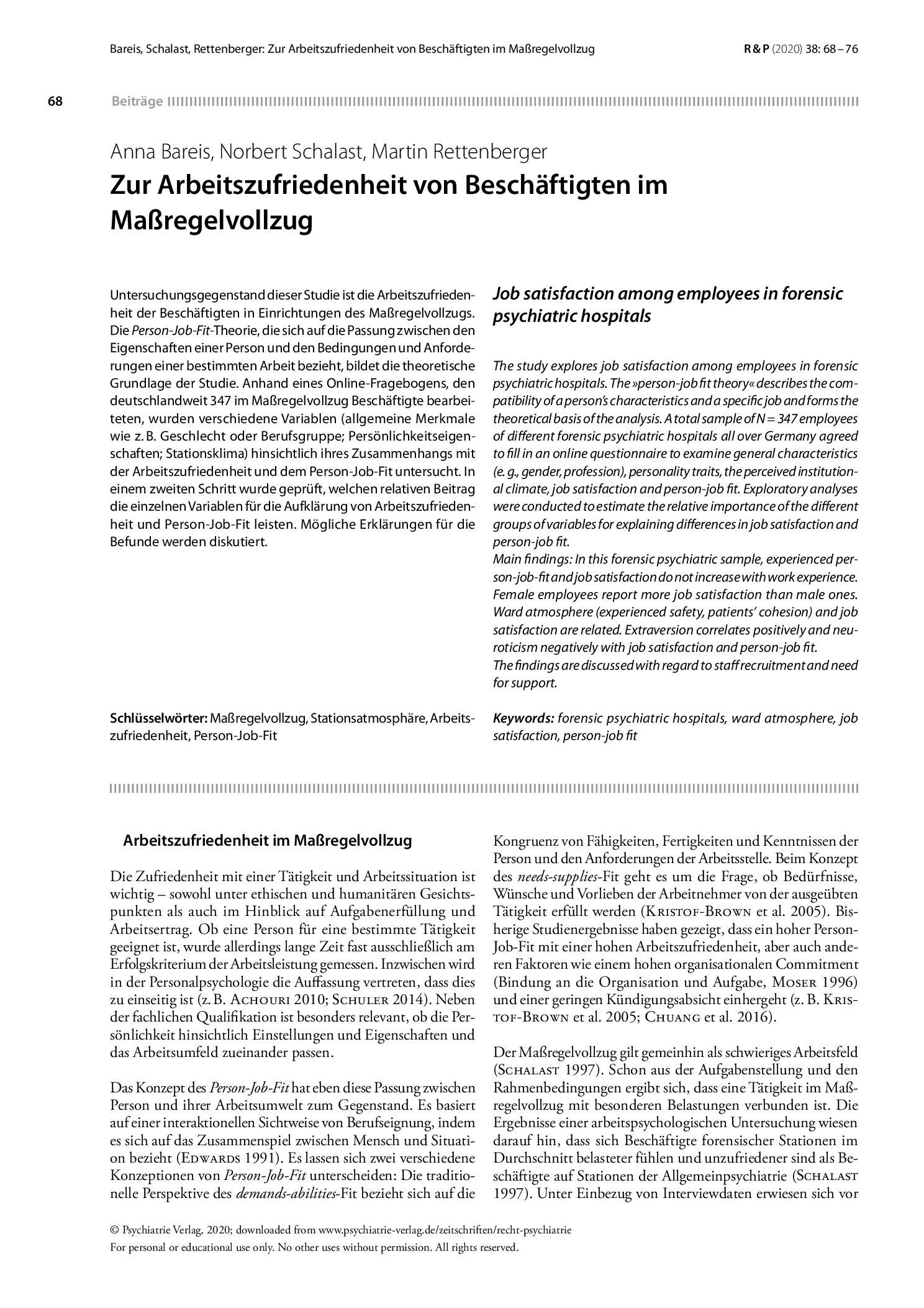 Vorschauseite 1: Zur Arbeitszufriedenheit von Beschäftigten im Maßregelvollzug