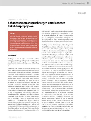 Vorschauseite 1: Schadensersatzanspruch wegen unterlassener Dekubitusprophylaxe
