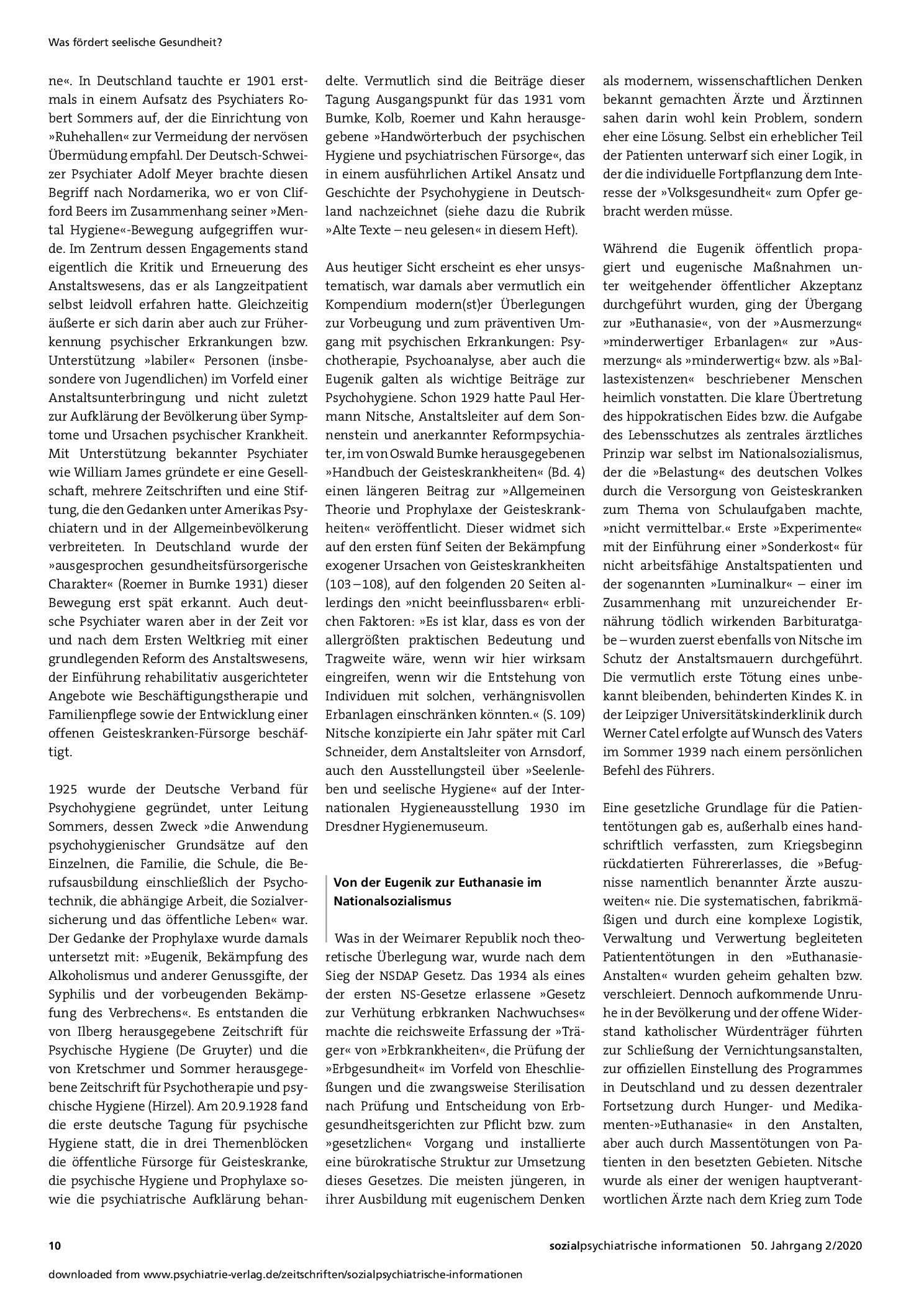 Vorschauseite 2: Psychohygiene, Eugenik, Euthanasie. Lehren aus der Vergangenheit