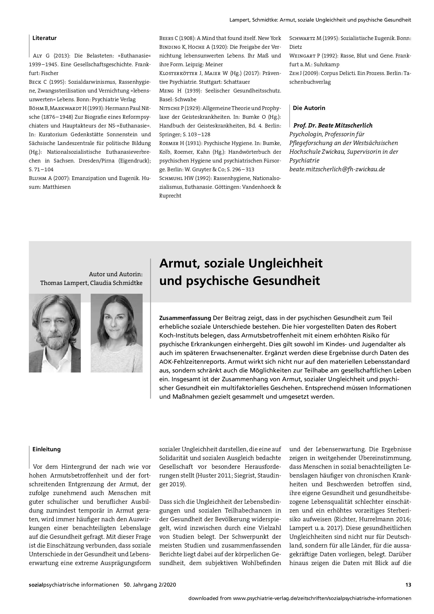 Vorschauseite 5: Psychohygiene, Eugenik, Euthanasie. Lehren aus der Vergangenheit