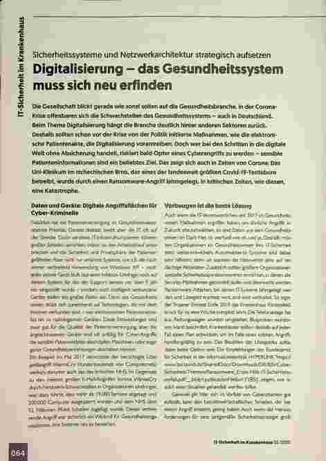 Vorschauseite 1: Sicherheitssysteme und Netzwerkarchitektur strategisch aufsetzen. Digitalisierung - das Gesundheitssystem muss sich neu erfinden.