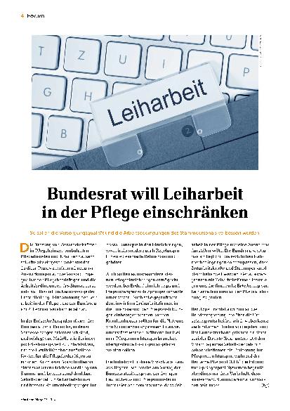 Vorschauseite 1: Bundesrat will Leiharbeit in der Pflege einschränken