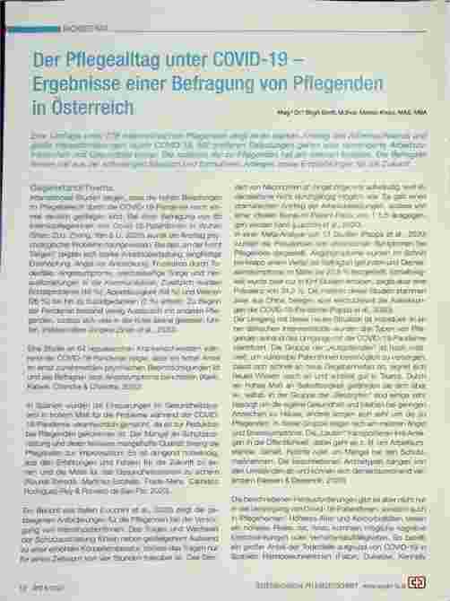 Vorschauseite 1: Der Pflegealltag unter COVID-19 - Ergebnisse einer Befragung von Pflegenden in Österreich