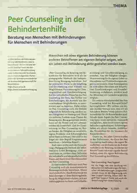Vorschauseite 1: Peer Counseling in der Behindertenhilfe: Beratung von Menschen mit Behinderungen für Menschen mit Behinderungen