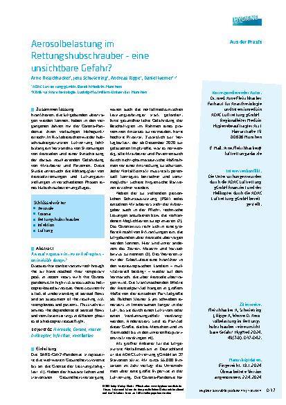 Vorschauseite 1: Aerosolbelastung im Rettungshubschrauber – eine unsichtbare Gefahr?