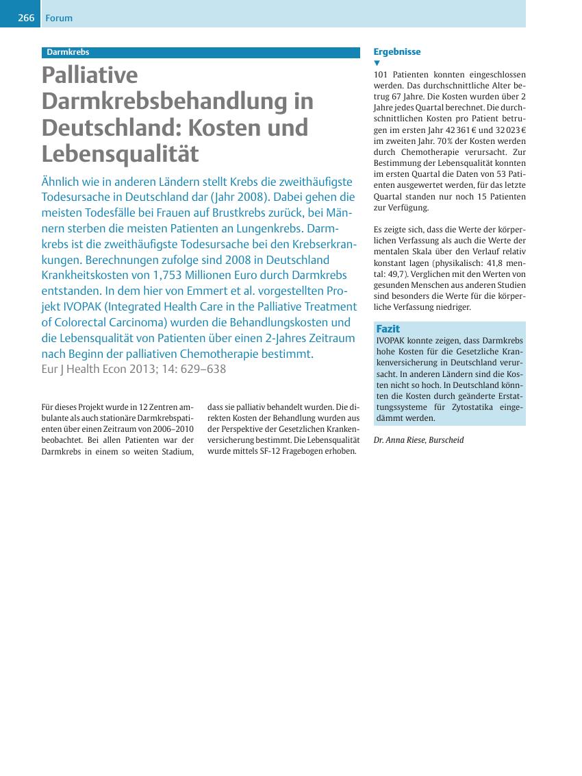 Vorschauseite 1: Darmkrebs – Palliative Darmkrebsbehandlung in Deutschland: Kosten und Lebensqualität