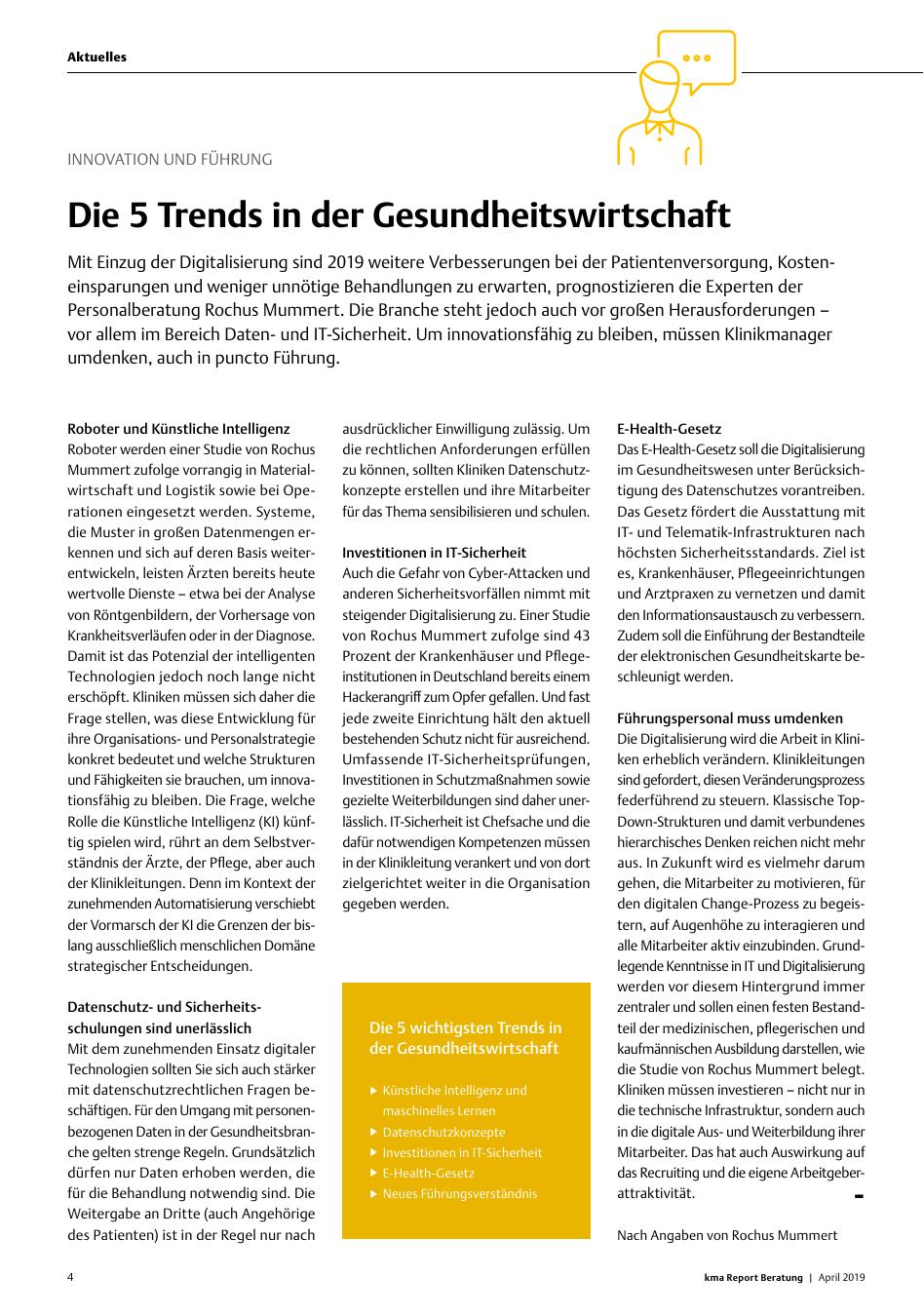 Vorschauseite 1: Innovation und Führung: Die 5 Trends in der Gesundheitswirtschaft