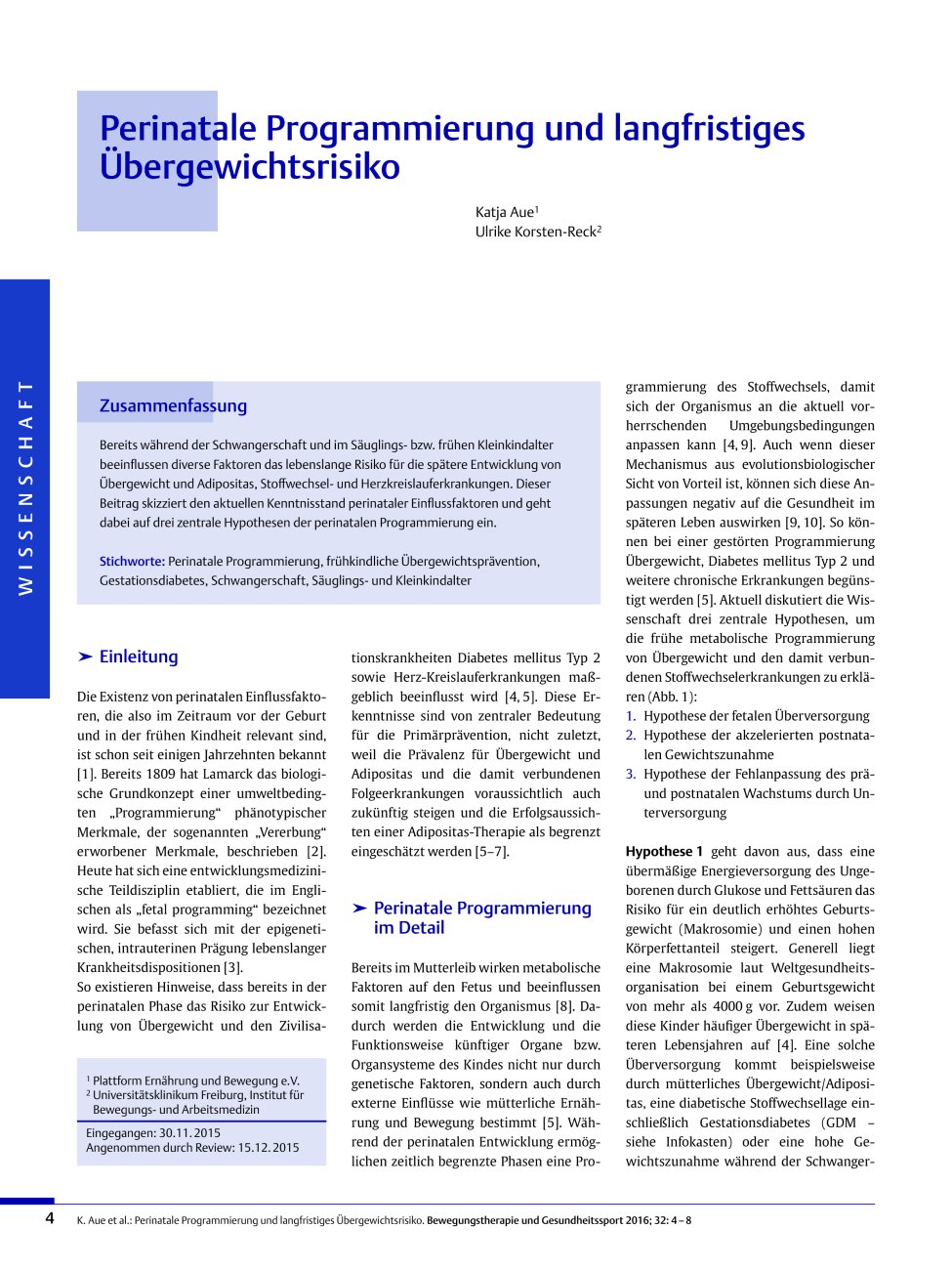 Vorschauseite 1: Perinatale Programmierung und langfristiges Übergewichtsrisiko