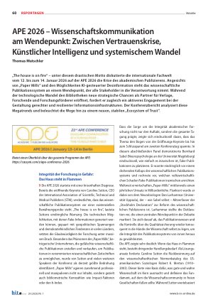 Vorschauseite 1: APE 2026 – Wissenschaftskommunikation am Wendepunkt: Zwischen Vertrauenskrise, Künstlicher Intelligenz und systemischem Wandel