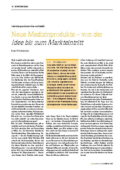 Vorschauseite 1: Neue Medizinprodukte – von der Idee bis zum Markteintritt