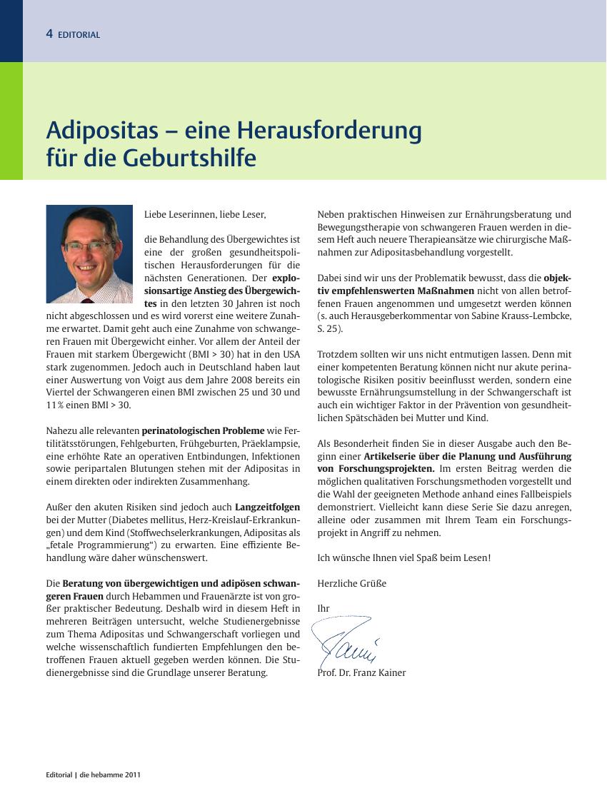 Vorschauseite 1: Adipositas ? eine Herausforderung für die Geburtshilfe