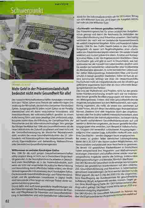Vorschauseite 1: Mehr Geld in der Präventionslandschaft bedeutet nicht mehr Gesundheit für alle!
