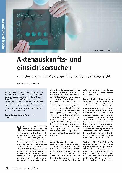 Vorschauseite 1: Aktenauskunftsund Einsichtsersuchen zum Umgang in der Praxis aus datenschutzrechtlicher Sicht.