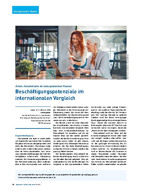 Vorschauseite 1: Ältere Arbeitskräfte im demografischen Wandel: Beschäftigungspotenziale im internationalen Vergleich