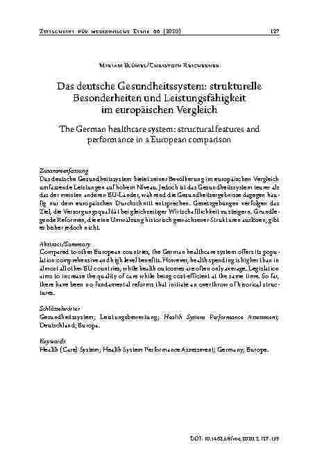 Vorschauseite 1: Das deutsche Gesundheitssystem: strukturelle Besonderheiten und Leistungsfähigkeit im europäischen Vergleich