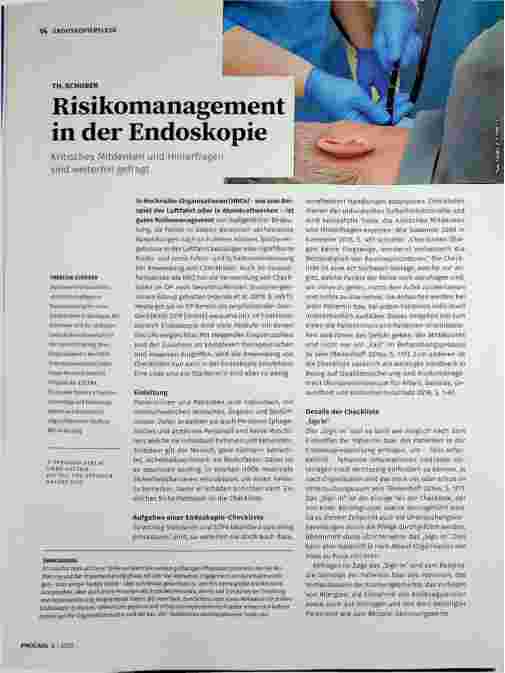Vorschauseite 1: Risikomanagement in der Endoskopie. Kritisches Mitdenken und Hinterfragen sind weiterhin gefragt.