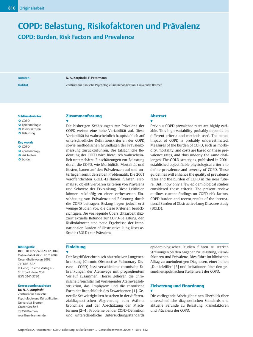 Vorschauseite 1: COPD: Belastung, Risikofaktoren und Prävalenz