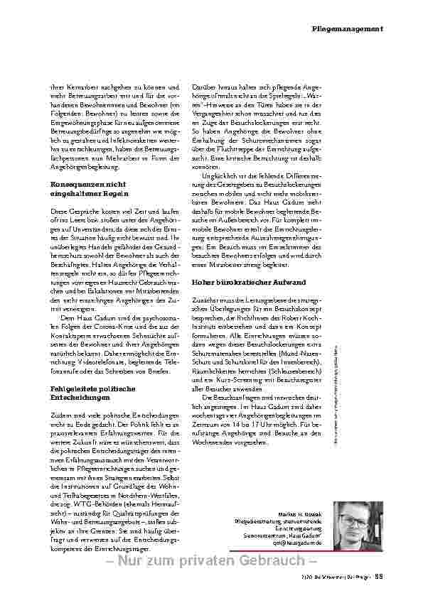 Vorschauseite 2: MEHR BÜROKRATIE, WENIGER ENTLASTUNG Folgen der Besuchslockerung für Pflegeeinrichtungen