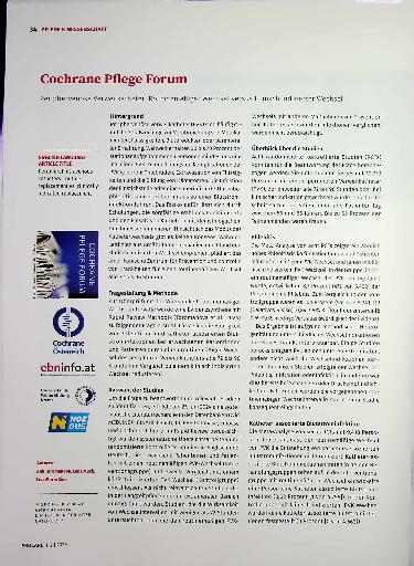 Vorschauseite 1: Cochrane Pflege Forum Periphervenöse Verweilkatheter: Routinemäßiger Wechsel versus klinisch indizierter Wechsel