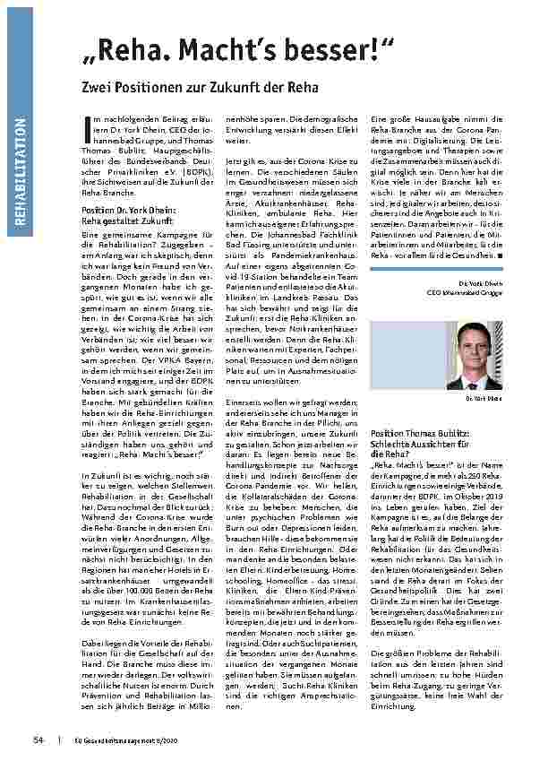 Vorschauseite 1: Reha. Macht s besser!“ Zwei Positionen zur Zukunft der Reha
