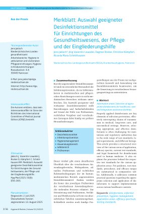 Vorschauseite 1: Merkblatt: Auswahl geeigneter Desinfektionsmittel für Einrichtungen des Gesundheitswesens, der Pflege und der Eingliederungshilfe