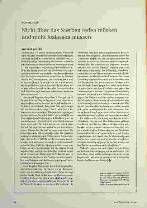Vorschauseite 1: Nicht über das Sterben reden müssen und nicht loslassen müssen.