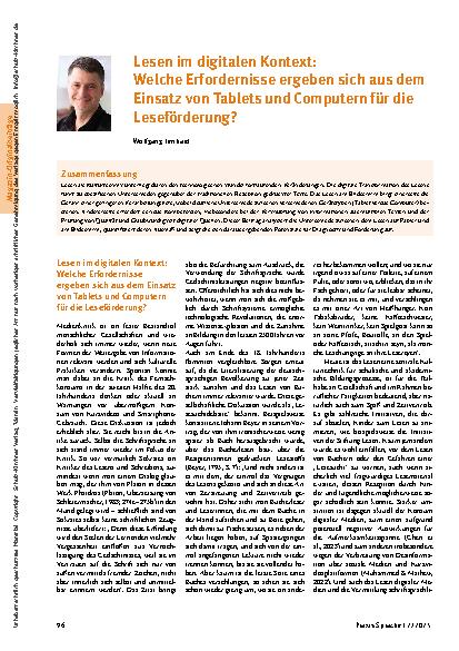 Vorschauseite 1: Lesen im digitalen Kontext: Welche Erfordernisse ergeben sich aus dem Einsatz von Tablets und Computern für die Leseförderung?