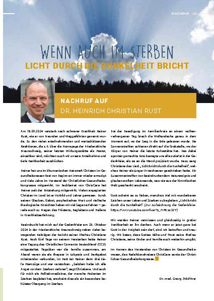 Vorschauseite 1: Nachruf auf Dr. Heinrich Christian Rust