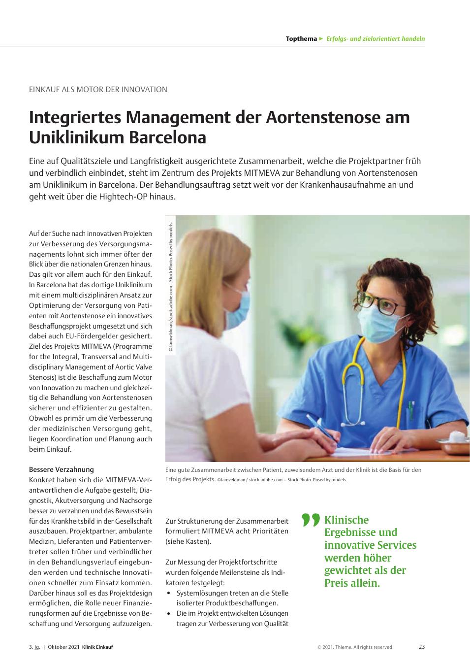 Vorschauseite 1: Einkauf als Motor der Innovation: Integriertes Management der Aortenstenose am Uniklinikum Barcelona
