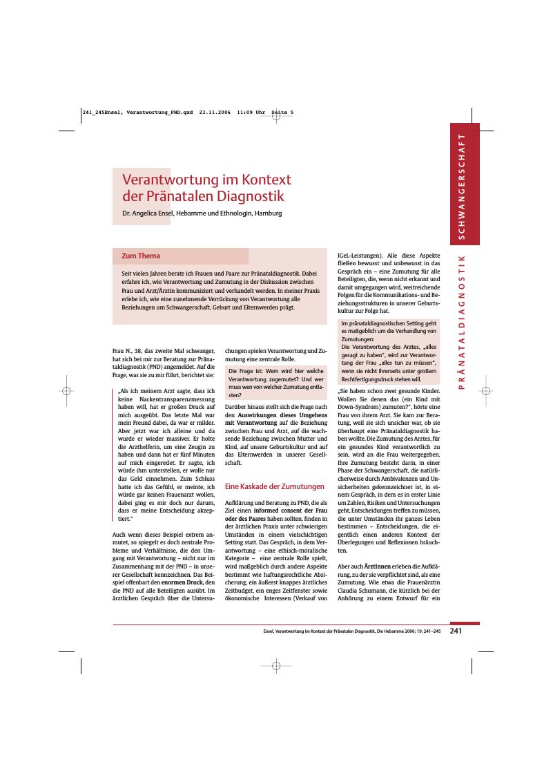 Vorschauseite 1: Verantwortung im Kontext der Pränatalen Diagnostik