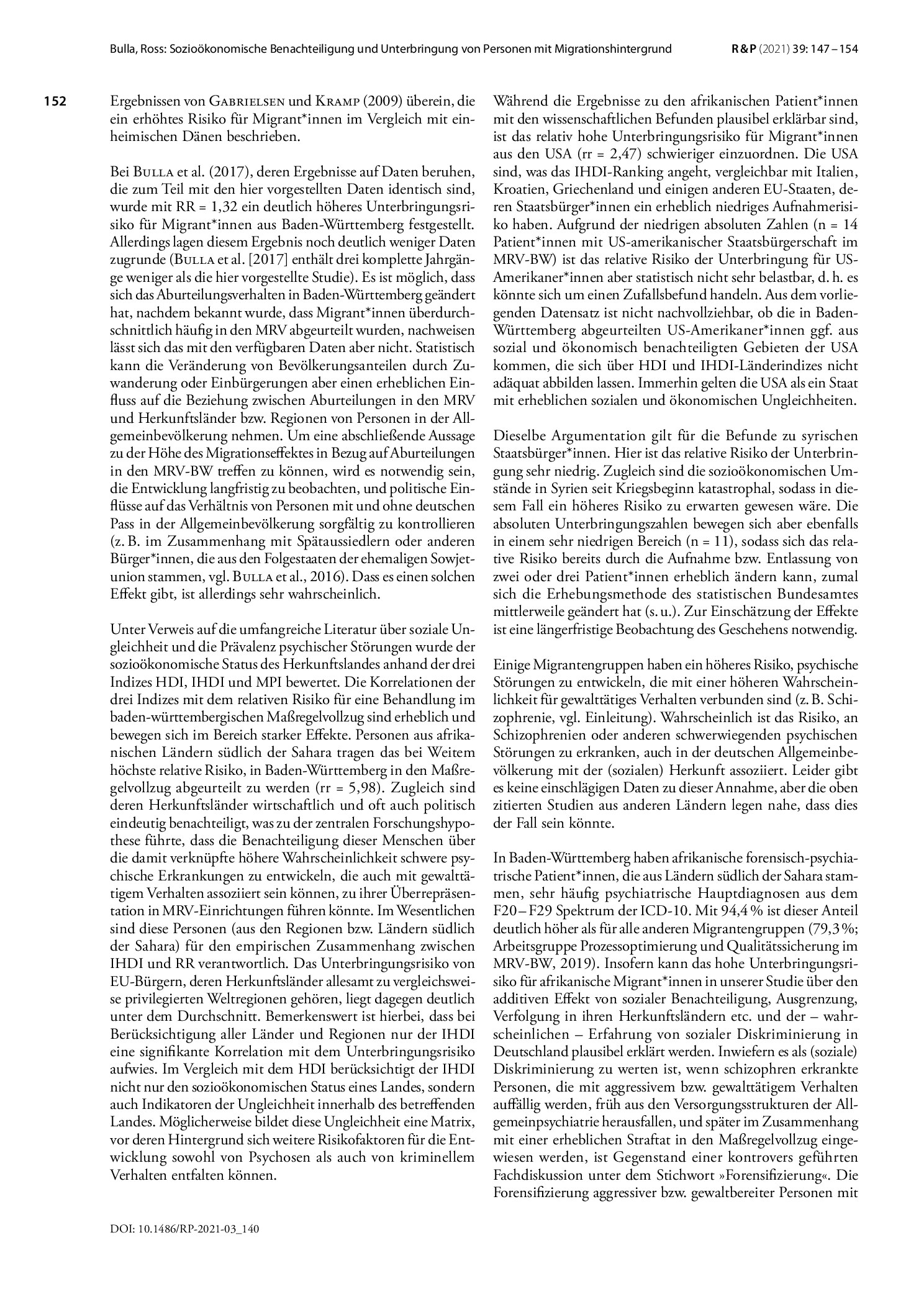 Vorschauseite 6: Sozioökonomische Benachteiligung und Unterbringung von Personen mit Migrationshintergrund im MRV-BW (§ 63 StGB): Aktuelle Zahlen und Zusammenhänge