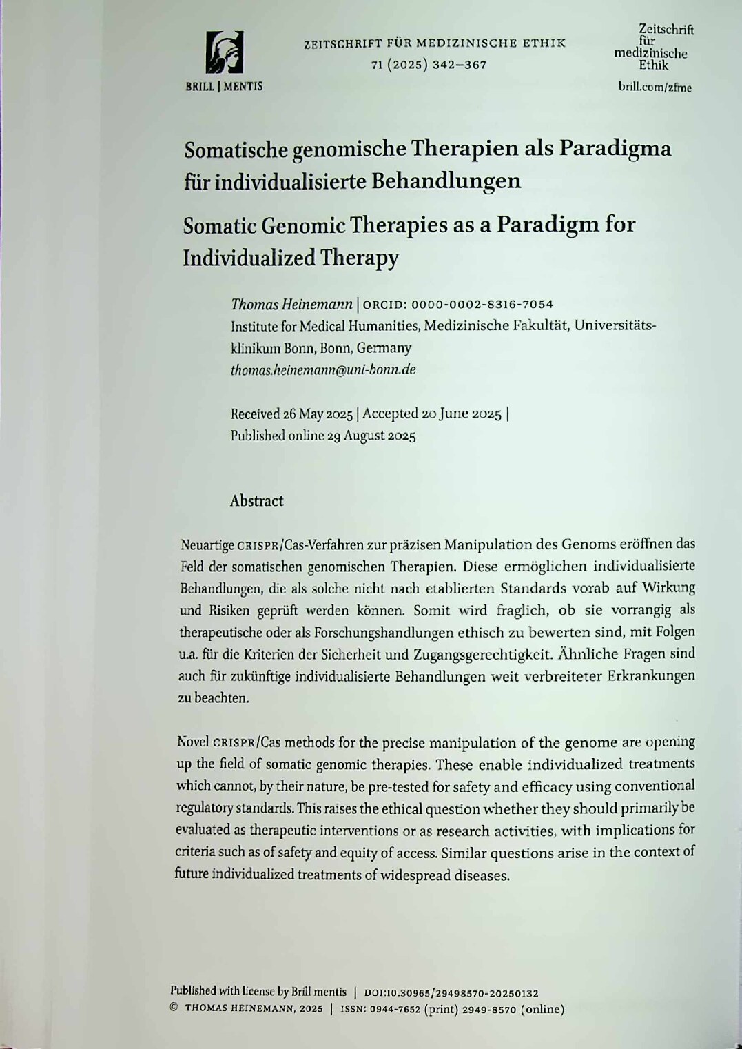 Vorschauseite 1: Somatische genomische Therapien als Paradigma für individualisierte Behandlungen