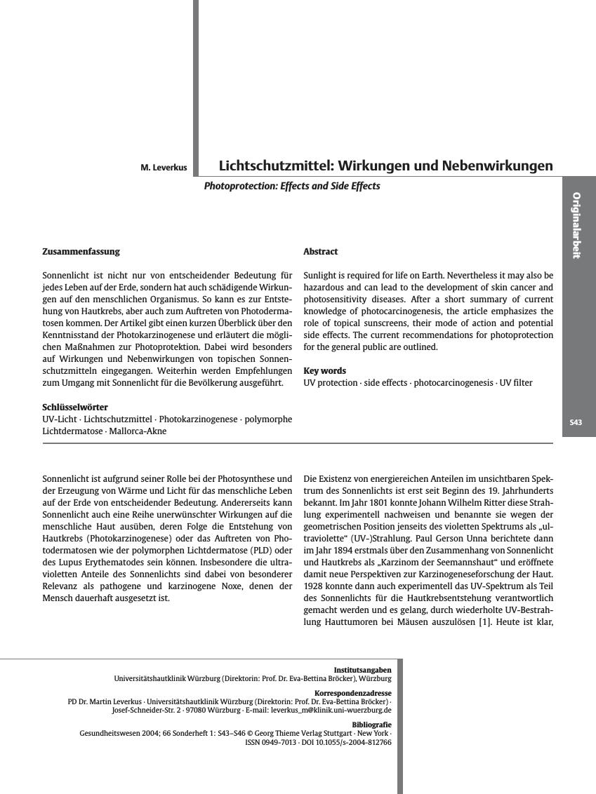 Vorschauseite 1: Lichtschutzmittel: Wirkungen und Nebenwirkungen