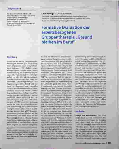Vorschauseite 1: Formative Evaluation der arbeitsbezogenen Gruppentherapie „Gesund bleiben im Beruf"