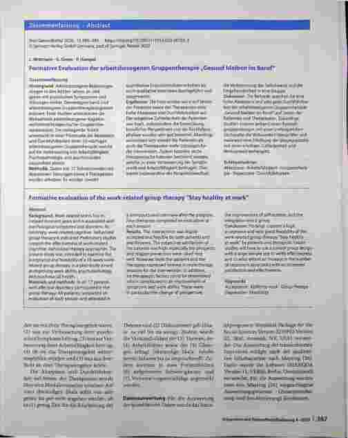 Vorschauseite 3: Formative Evaluation der arbeitsbezogenen Gruppentherapie „Gesund bleiben im Beruf"