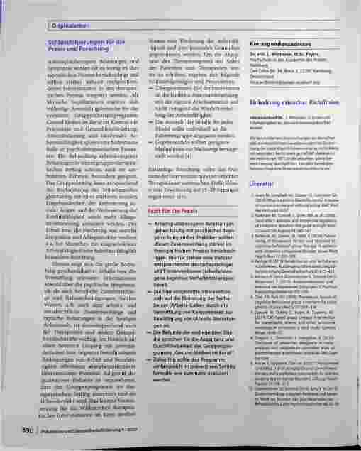 Vorschauseite 6: Formative Evaluation der arbeitsbezogenen Gruppentherapie „Gesund bleiben im Beruf"