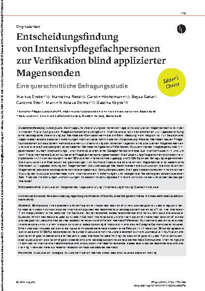 Vorschauseite 1: Entscheidungsfindung von Intensivpflegefachpersonen zur Verifikation blind applizierter Magensonden