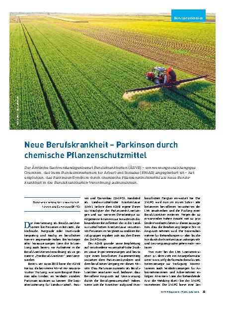 Vorschauseite 1: Neue Berufskrankheit – Parkinson durch chemische Pflanzenschutzmitte