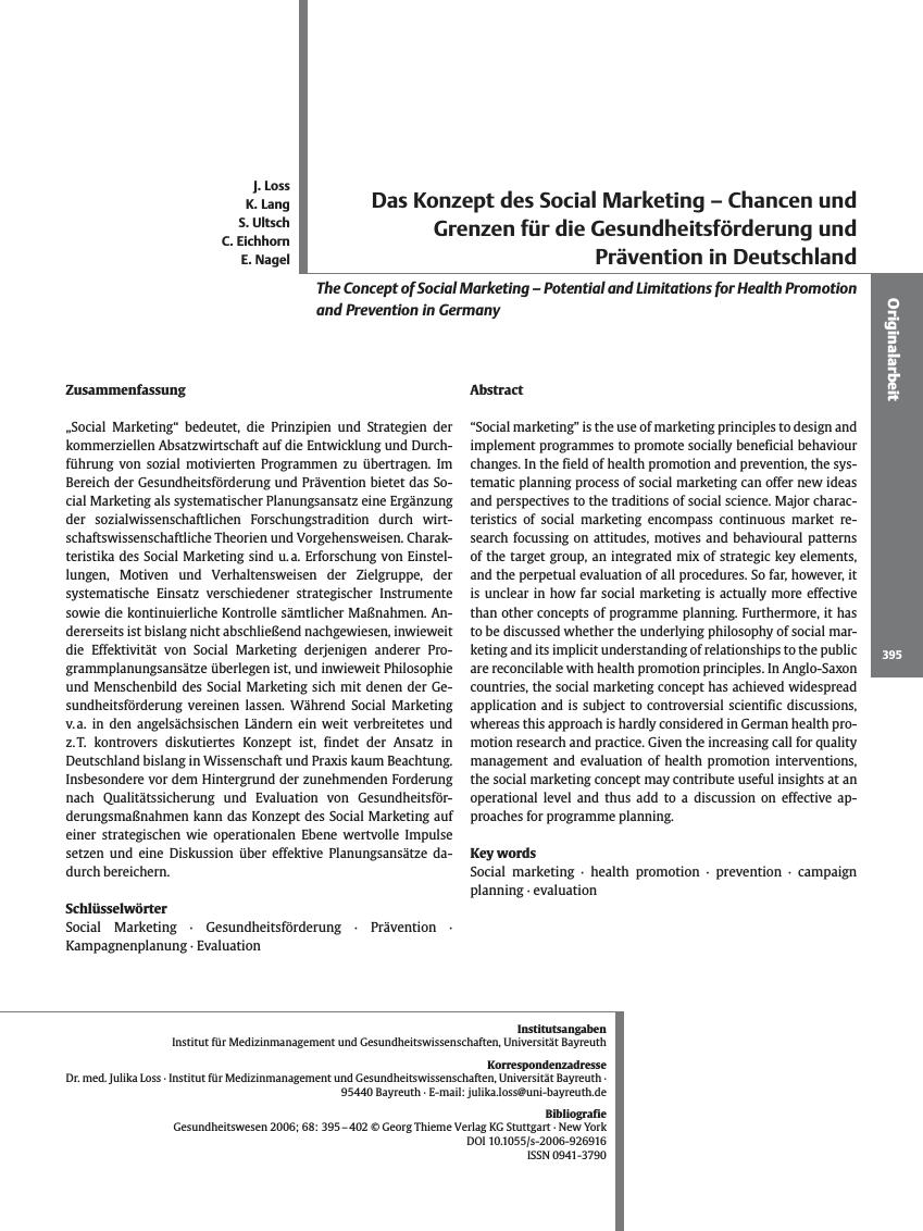 Vorschauseite 1: Das Konzept des Social Marketing - Chancen und Grenzen für die Gesundheitsförderung und Prävention in Deutschland