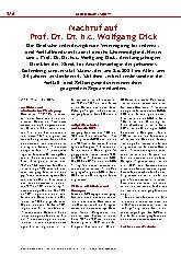 Vorschauseite 1: Nachruf auf Prof. Dr. Dr. h. c. Wolfgang Dick
