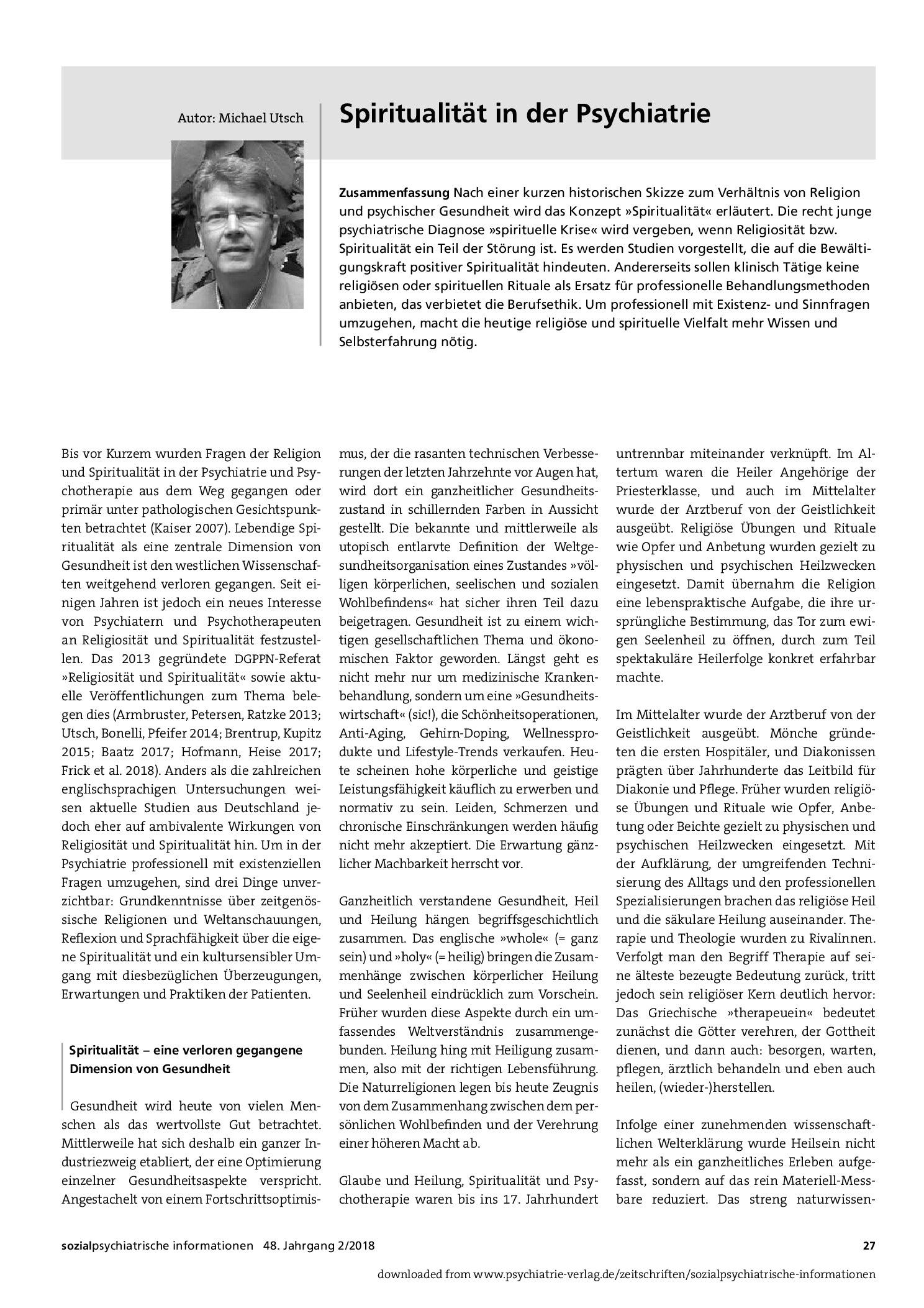 Vorschauseite 1: Spiritualität in der Psychiatrie