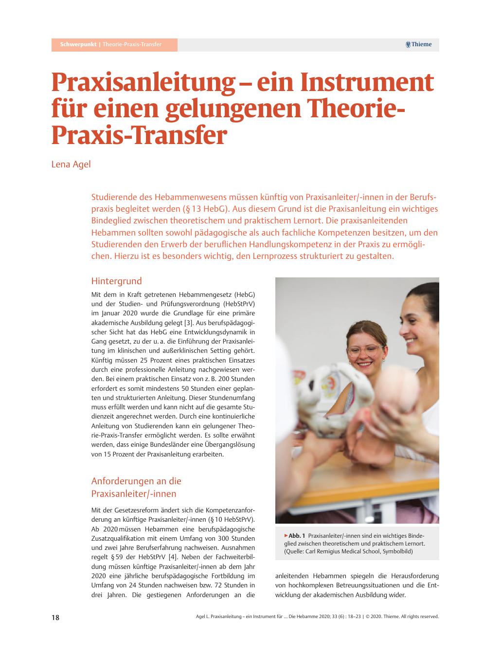 Vorschauseite 1: Praxisanleitung - ein Instrument für einen gelungenen Theorie-Praxis-Transfer.