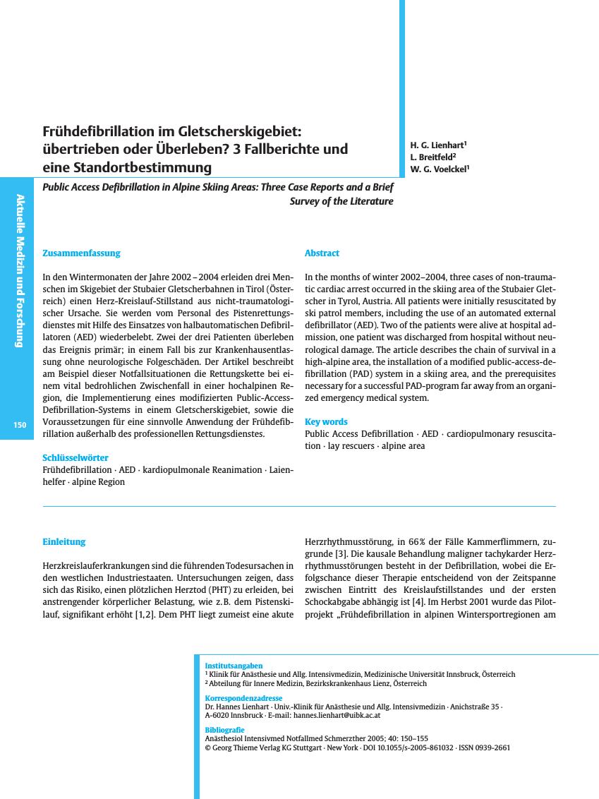 Vorschauseite 1: Frühdefibrillation im Gletscherskigebiet: übertrieben oder Überleben? 3 Fallberichte und eine Standortbestimmung