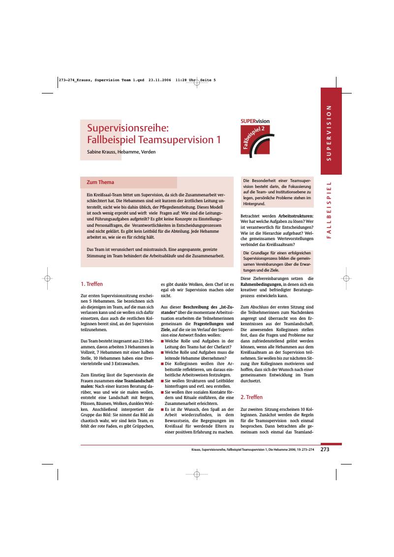 Vorschauseite 1: Supervisionsreihe: Fallbeispiel Teamsupervision 1