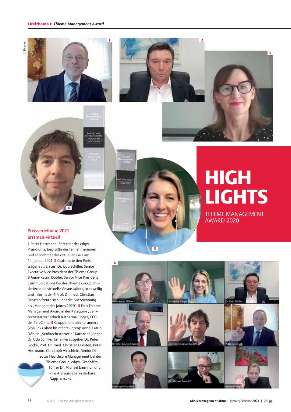 Vorschauseite 1: Highlights: Thieme Management Award 2020