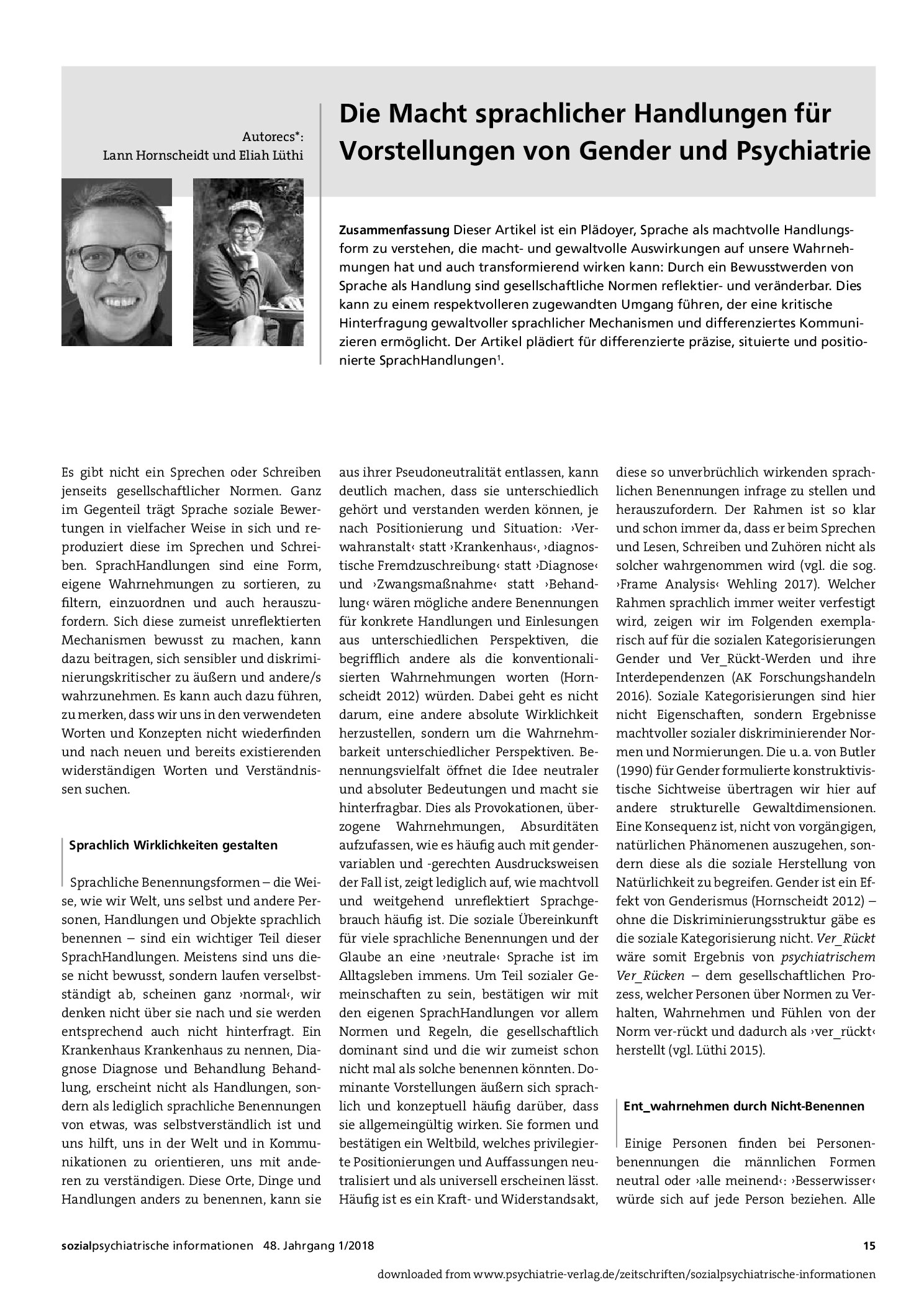 Vorschauseite 1: Die Macht sprachlicher Handlungen für Vorstellungen von Gender und Psychiatrie