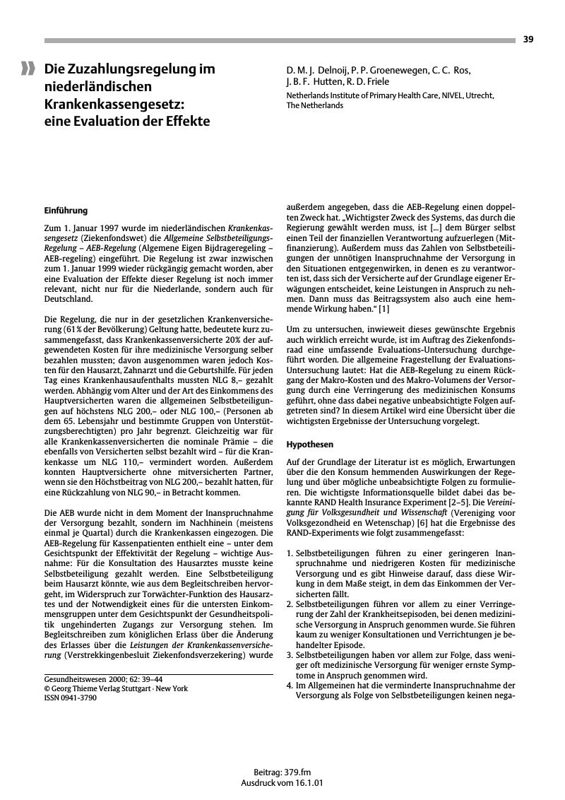 Vorschauseite 1: Die Zuzahlungsregelung im niederländischen Krankenkassengesetz: eine Evaluation der Effekte