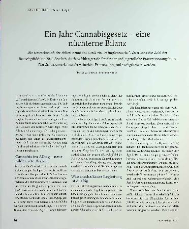 Vorschauseite 1: Ein Jahr Cannabisgesetz - eine nüchterne Bilanz
