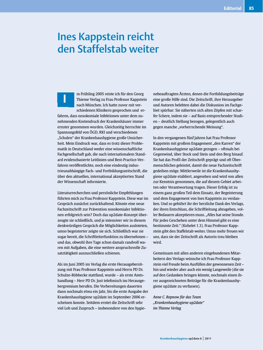 Vorschauseite 1: Ines Kappstein reicht den Staffelstab weiter