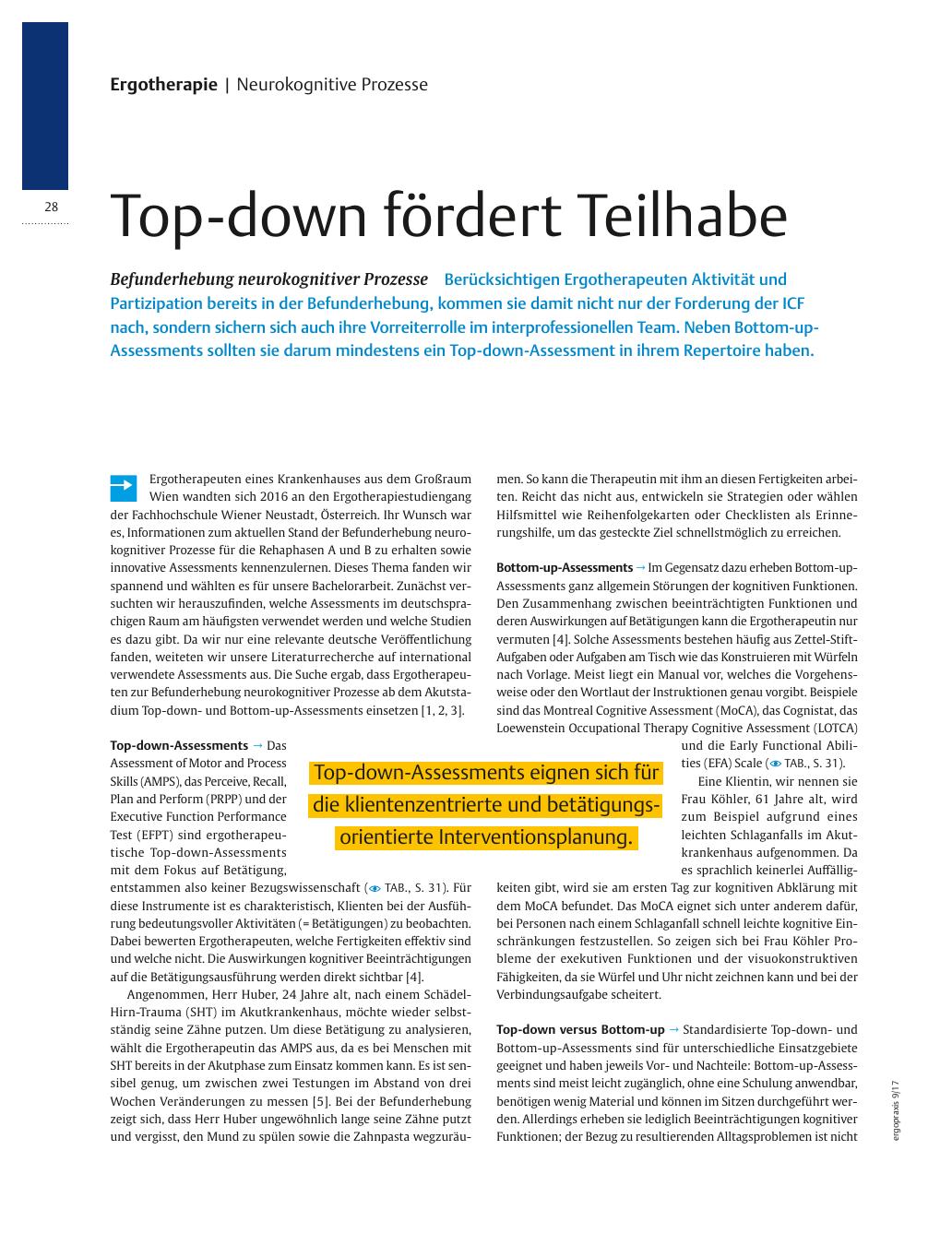 Vorschauseite 1: Befunderhebung neurokognitiver Prozesse ? Top-down fördert Teilhabe